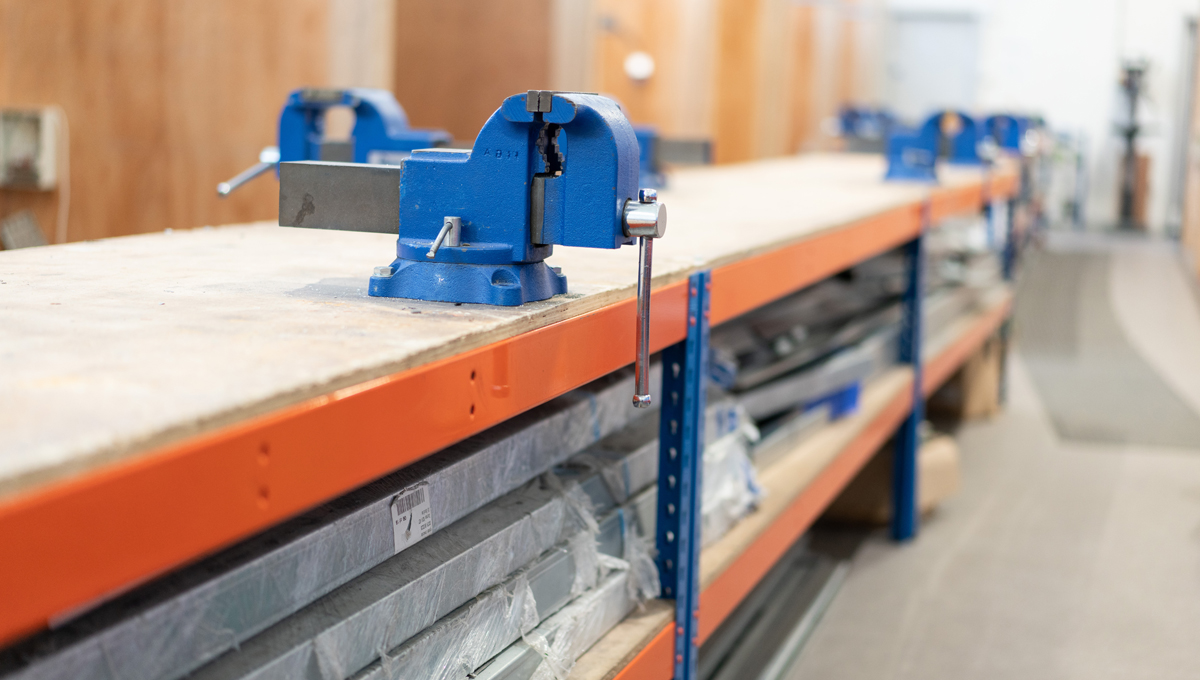 A close up shot of a work bench in a workshop