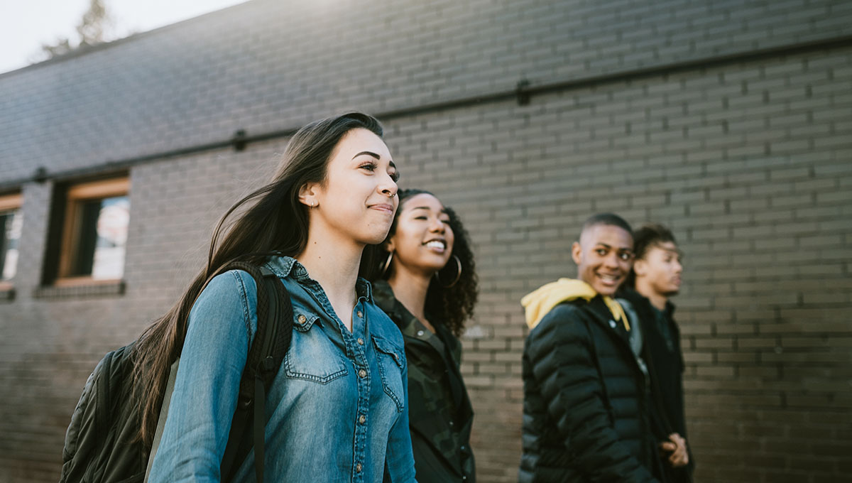 Group of College Students Walking To Class